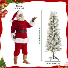 Pencil Christmas Tree, Prelighted Artificial Slim Christmas Trees With 250 Incandescent Lights, 571 Branch Tips & Foldable Base (Option: White flocking 6FT)