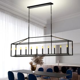 10 Lights Farmhouse Black Chandelier Rectangular Linear Pendant Lighting For Dining Room Kitchen Island (Option: defaulttitle)